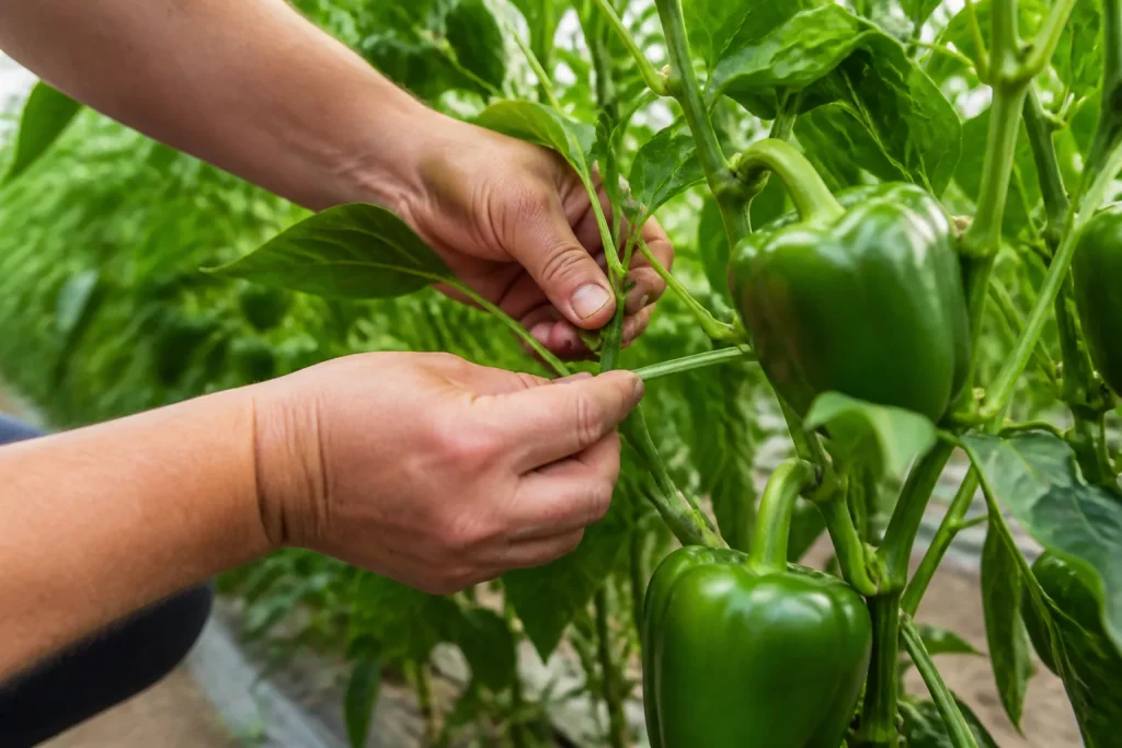 Plantenbladeren worden verwijderd voor betere vruchtgroei